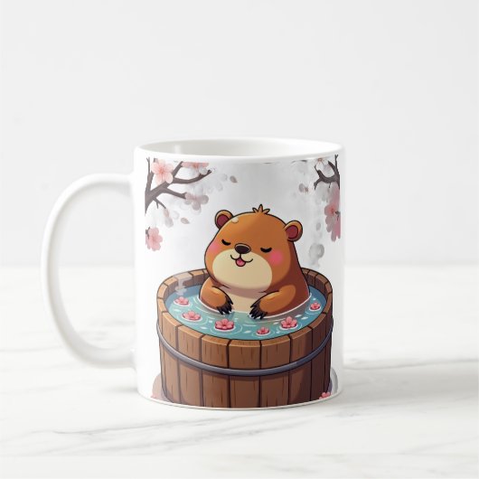 Mug Capybara détendu dans un bain à remous sous les fl (Gauche)