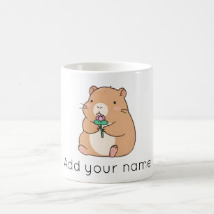 Mug Capybara Kawaii Mignon Tenant une Fleur de Lotus R