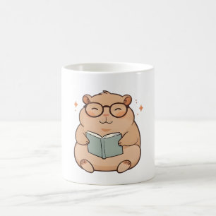 Mug Capybara lisant avec des lunettes design Kawaii