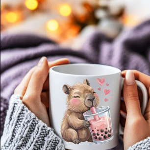 Mug Capybara Mignon Kawaii Boit du Boba Bubble Tea