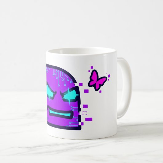 Mug Caractère numérique avec papillon néon Cyberpunk (Devant droit)