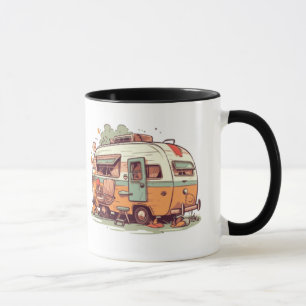 Mug caravane de campeurs heureux