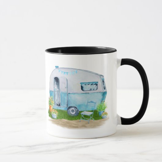 Mug Caravane vintage bleue de campeur d'aquarelle (Droite)