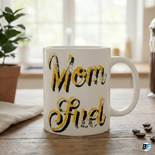 Mug Carburant de Maman Jaune Noir Typographie en détre
