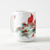 Mug Cardinal aquarelle sur Branches Accents argentés C (Devant gauche)