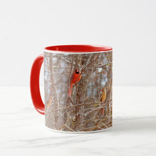 Mug Cardinal Bird Couples Automne Saison Quatre Oiseau (Devant gauche)