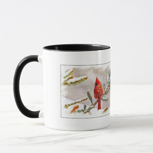 Mug Cardinal dans un pin en hiver (Gauche)