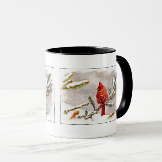 Mug Cardinal dans un pin en hiver (Devant droit)
