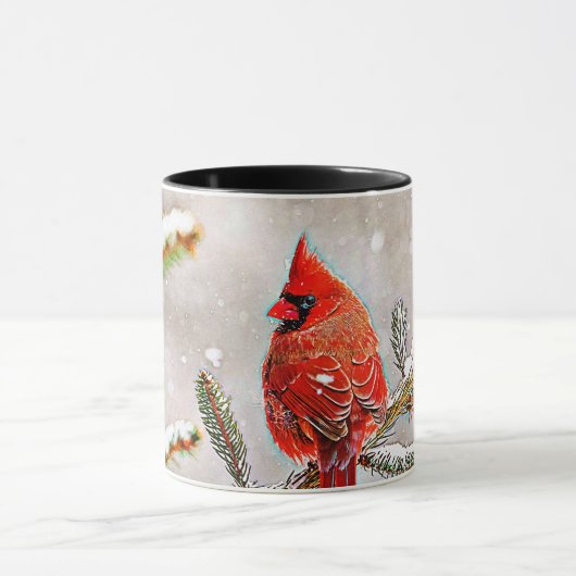 Mug Cardinal dans un pin en hiver (Centre)
