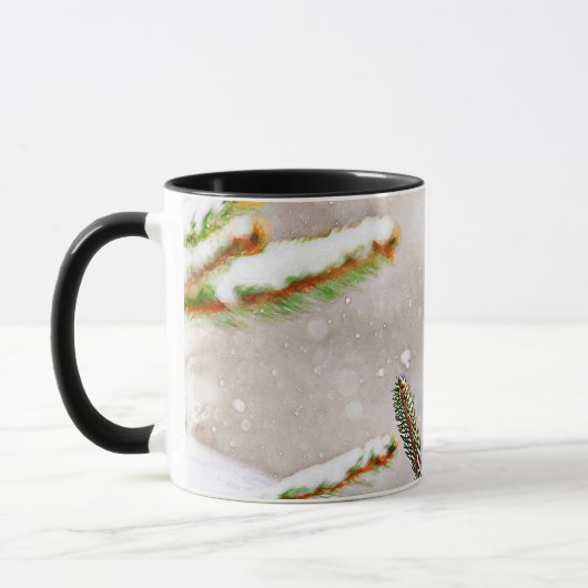 Mug Cardinal dans un pin en hiver (Gauche)