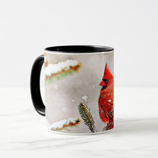 Mug Cardinal dans un pin en hiver (Devant gauche)
