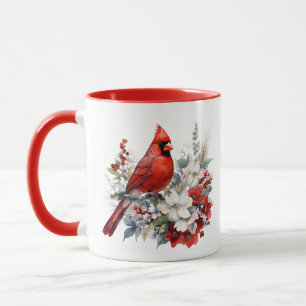 Mug Cardinal d'aquarelle de Noël personnalisé