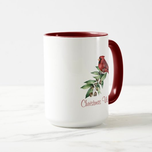 Mug Cardinal de Noël rouge vert (Devant droit)