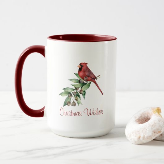 Mug Cardinal de Noël rouge vert (Avec donut)