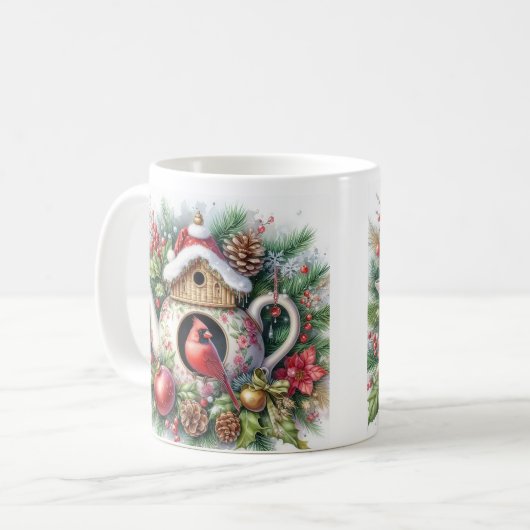Mug Cardinal des oiseaux de théière 3 (Devant gauche)