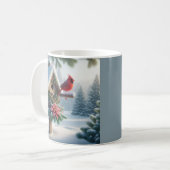 Mug Cardinal d'hiver sur une maison d'oiseaux festive (Devant gauche)