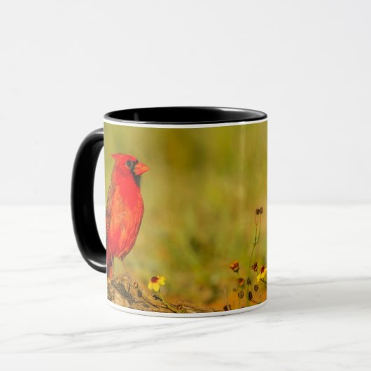 Mug Cardinal mâle sur une bûche (Devant gauche)