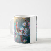 Mug Cardinal masculin en fleurs de cerisiers au clair (Devant gauche)