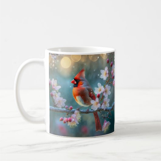 Mug Cardinal masculin en fleurs de cerisiers au clair (Gauche)