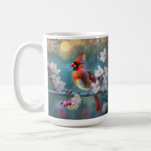 Mug Cardinal masculin en fleurs de cerisiers au clair