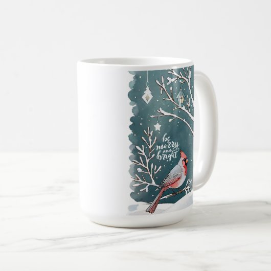 Mug Cardinal moderne paysage d'hiver Nom de Noël (Devant droit)