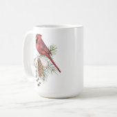 Mug Cardinal rouge, cônes de pin, Branche, Noël au rub (Devant gauche)
