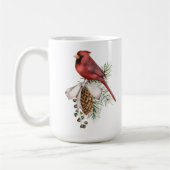 Mug Cardinal rouge, cônes de pin, Branche, Noël au rub (Gauche)