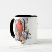 Mug Cardinal Rouge Hiver Art – Scène Paisible enneigée (Devant gauche)