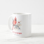 Mug Cardinal rouge sur la branche d'hiver Joyeux nom d (Devant gauche)