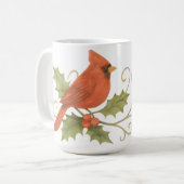 Mug Cardinal Rouge sur Winter Holly & Mistletoe (Devant gauche)