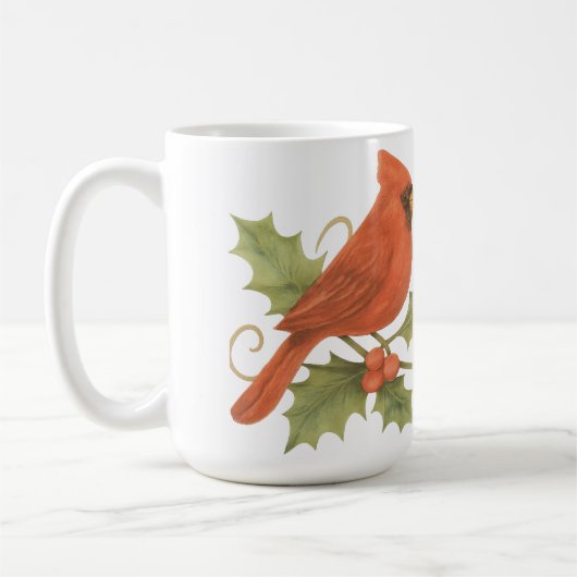 Mug Cardinal Rouge sur Winter Holly & Mistletoe (Gauche)