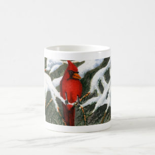 Mug Cardinal rouge vif dans les pins enneigés Café Mu