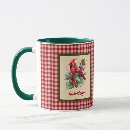 Mug Cardinal Woodsy avec En vichy Monogramme Noël (Gauche)
