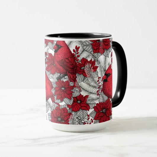 Mug Cardinaux et poinsettia en rouge et blanc (Devant droit)