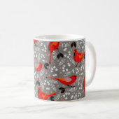 Mug Cardinaux rouges et fleurs Motif sur Grey (Devant droit)