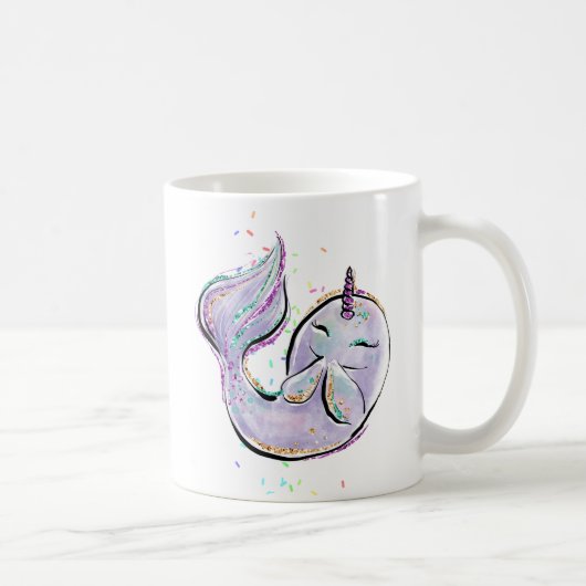 Mug Caricature Cute Narwhal Kawaii Illustration Ajoute (Droite)