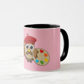 Mug Caricature de Chouette Peintre Cute (Devant droit)