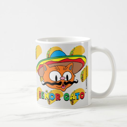 Mug Caricature de Mustache Cat Senor Gato avec Tacos (Droite)