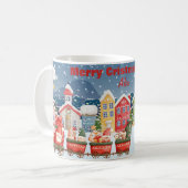 Mug Caricature de Noël train ville hiver (Devant gauche)