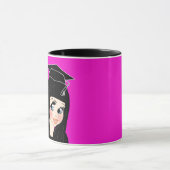 Mug Caricature DIPLÔMÉE Cadeau Femme Noir Cheveux Bleu (Centre)