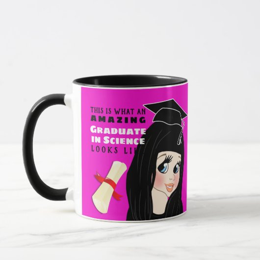 Mug Caricature DIPLÔMÉE Cadeau Femme Noir Cheveux Bleu (Gauche)