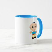 Mug Caricature en bleu et jaune (Devant droit)