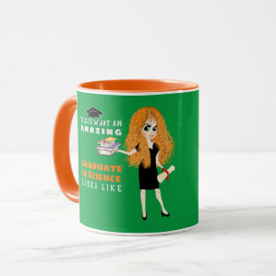 Mug Caricature GRADUATE Cadeau Femme Tête Rouge Curly
