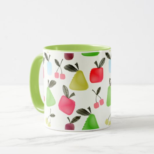 Mug Caricature sans joint rayé fruits pomme poires che (Devant gauche)
