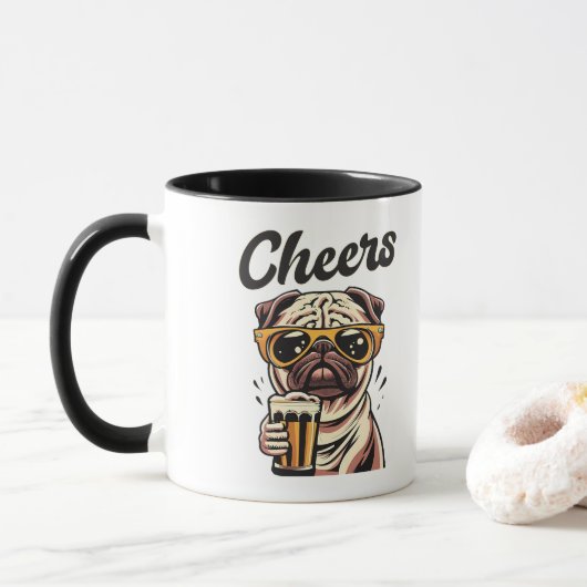 Mug Carlin Boire de la bière mème (Avec donut)