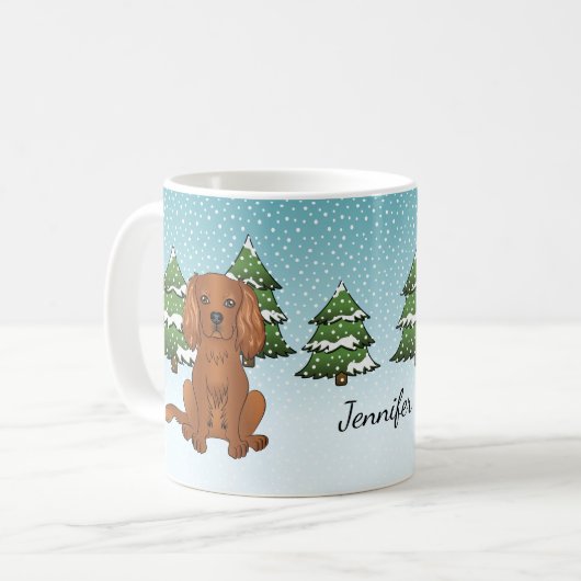 Mug Carlin Cavalier King Charles Spaniel Ruby en Hiver (Devant gauche)