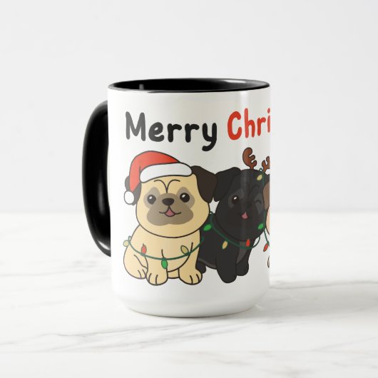 Mug Carlin Noël Animaux Chiens mignons Joyeux Noël Mu (Devant gauche)