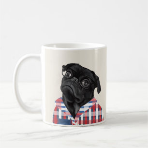 Mug Carlin noir mignon avec lunettes et chemise