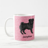 Mug Carlin noir Mops et coeurs roses avec nom (Gauche)