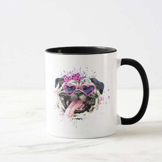 Mug Carlin rose mignon d'aquarelle (Droite)